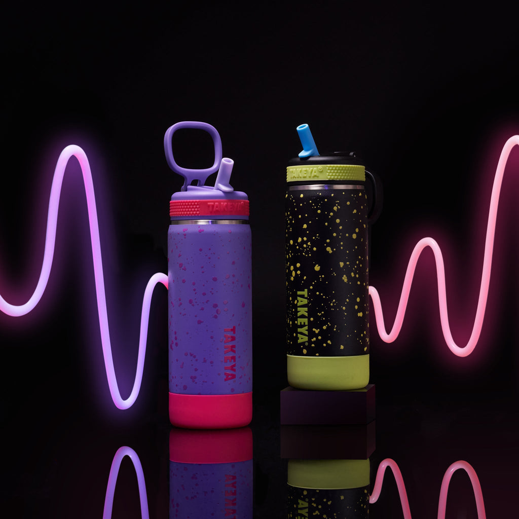 Glow In The Dark Sport Kids Water Bottle Confetti With Straw Lid