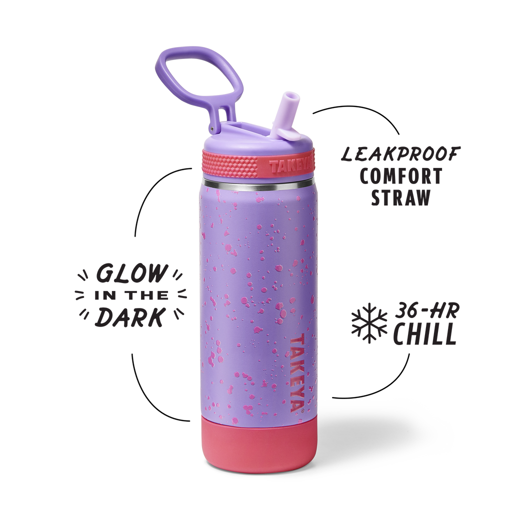 Glow In The Dark Sport Kids Water Bottle Confetti With Straw Lid
