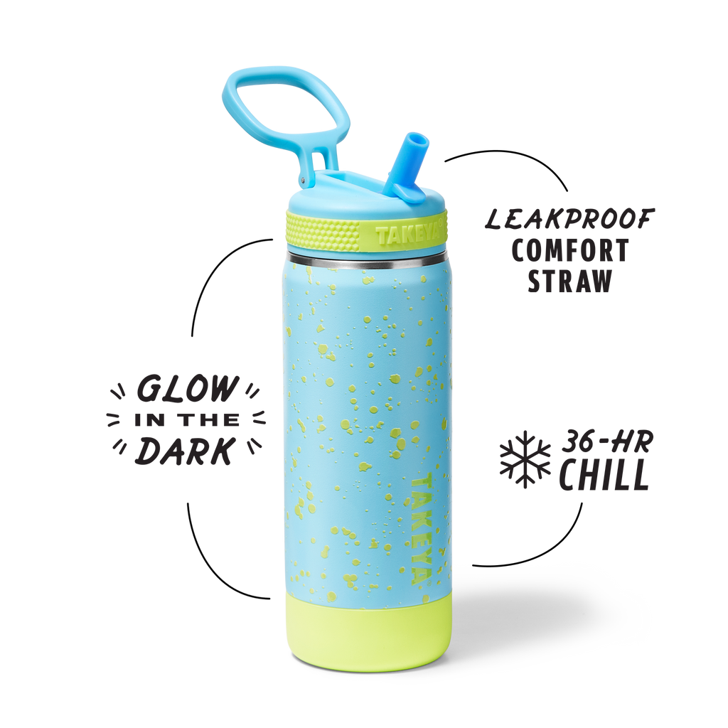 Glow In The Dark Sport Kids Water Bottle Confetti With Straw Lid