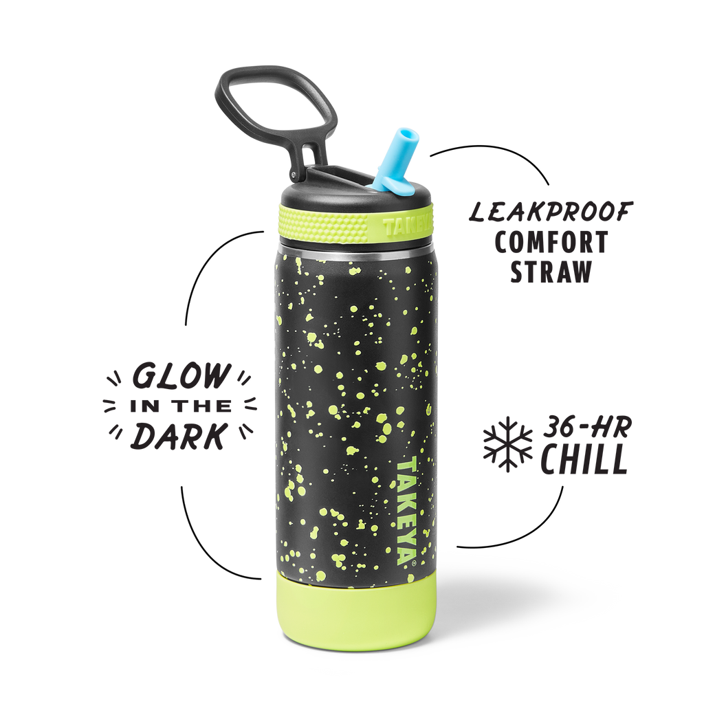 Glow In The Dark Sport Kids Water Bottle Confetti With Straw Lid
